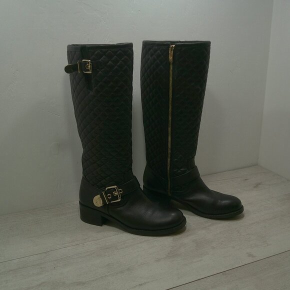 Vince Camuto Wenters Quilted Black Leather Tall Riding Boots Full Zip Size 7.5 B - Picture 7 of 10